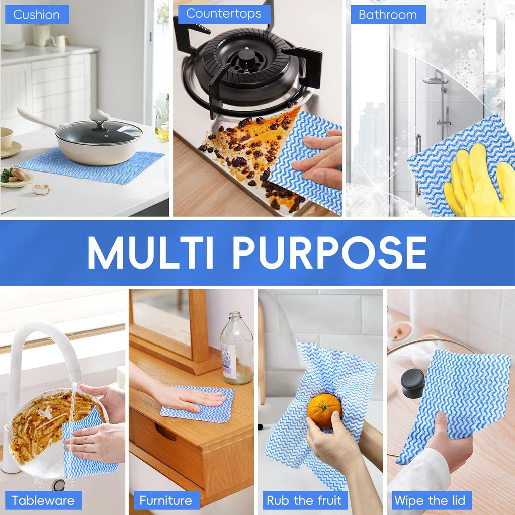 JEBBLAS Disposable Cleaning Towels Reusable Paper Rolls Dish Cloths Handy Cleaning Cloth J Cloth Quick-Dry 50 Count/Roll Total 3 Roll Blue