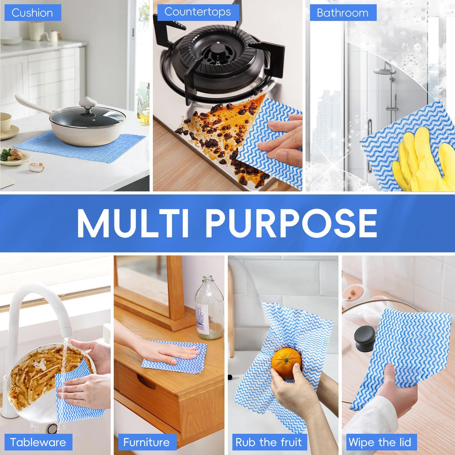 JEBBLAS Disposable Cleaning Towels Reusable Paper Rolls Dish Cloths Handy Cleaning Cloth J Cloth Quick-Dry 50 Count/Roll Total 3 Roll Blue