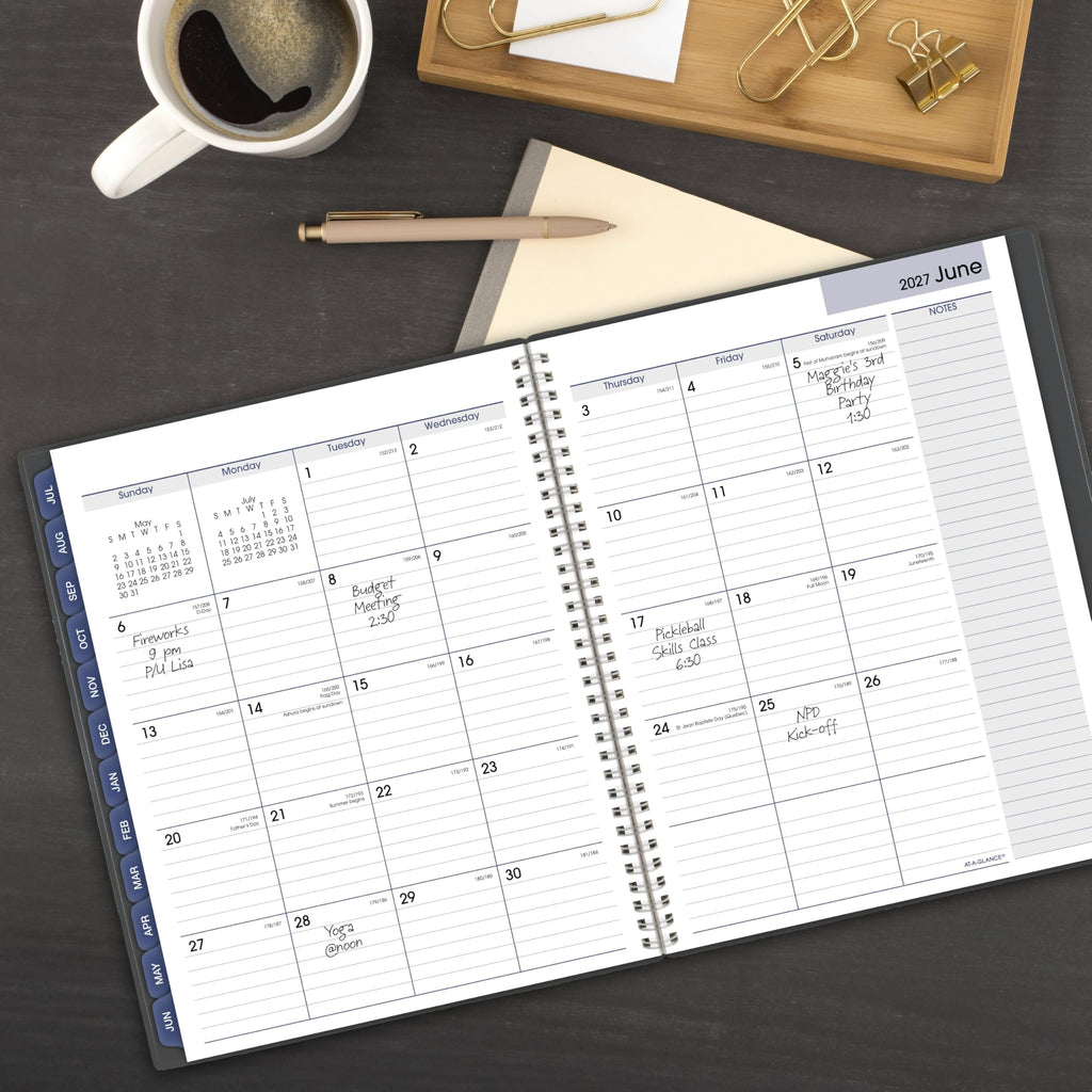 AT-A-GLANCE Planner 2026-2027 Weekly & Monthly Academic 12-Month July-June Quarter-Hourly Appointment Book, 8-1/2" x 11", DayMinder, Charcoal (AYC52045)