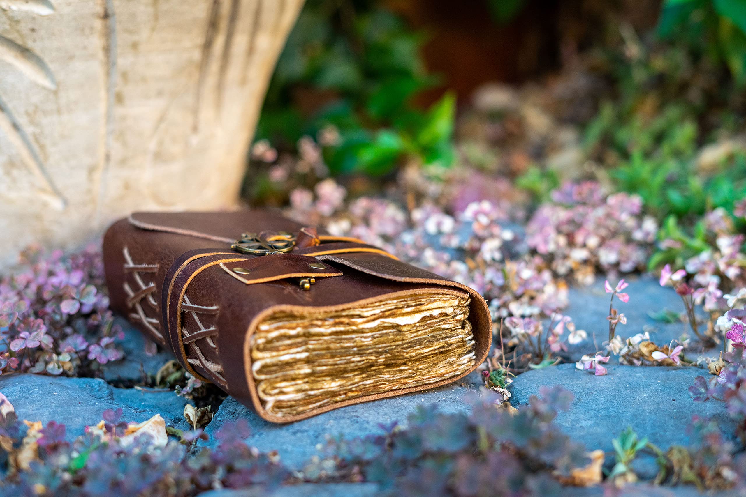 Wanderings Vintage Leather Journal - 4" x 6" - Small Antique Hand-Crafted Leather with Bound Old Fashioned Deckle Edge Paper - Perfect for Writing Shadows Journal a Grimoire Sketching