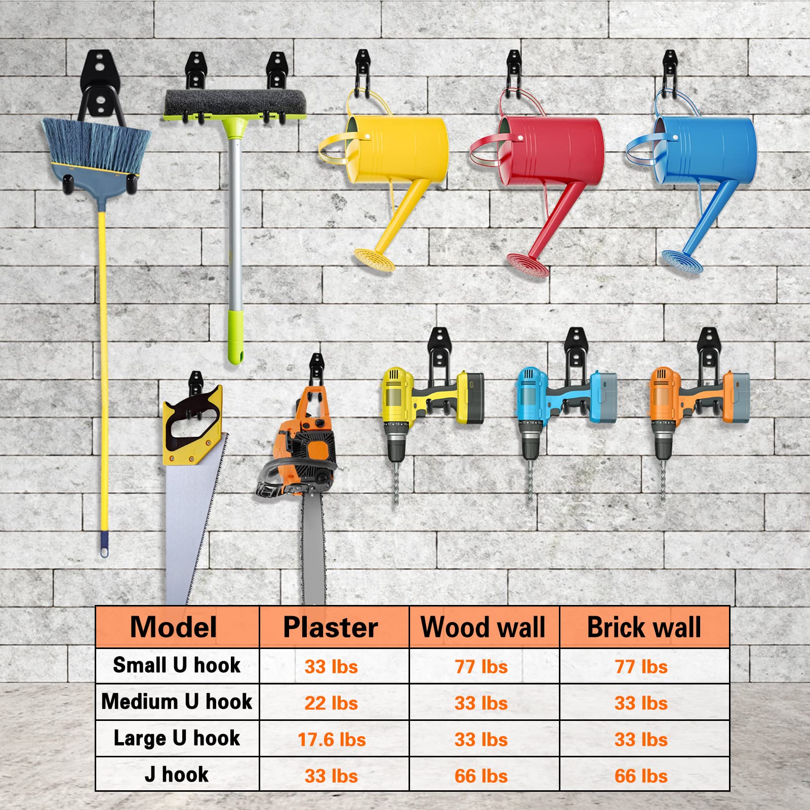 Garage Hooks Heavy Duty Utility Steel with Anti-Slip Coating Wall Mount Storage Organizer for Hanging Power and Garden Tools, Ladders, Hose, Bikes, Ropes, Bulk Items, and More (12 Pack Orange)