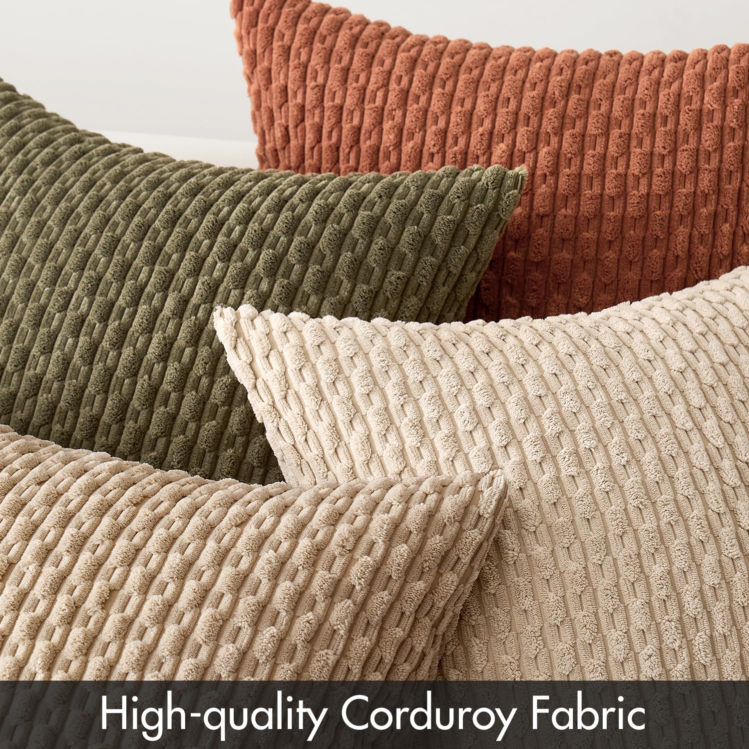 MIULEE Pack of 4 Rust-Olive Green Throw Pillow Covers 18x18 Inch Soft Corduroy Decorative Boho Striped Pillow Covers Pillowcases Modern Farmhouse Home Decor for Couch Bed Sofa Living Room