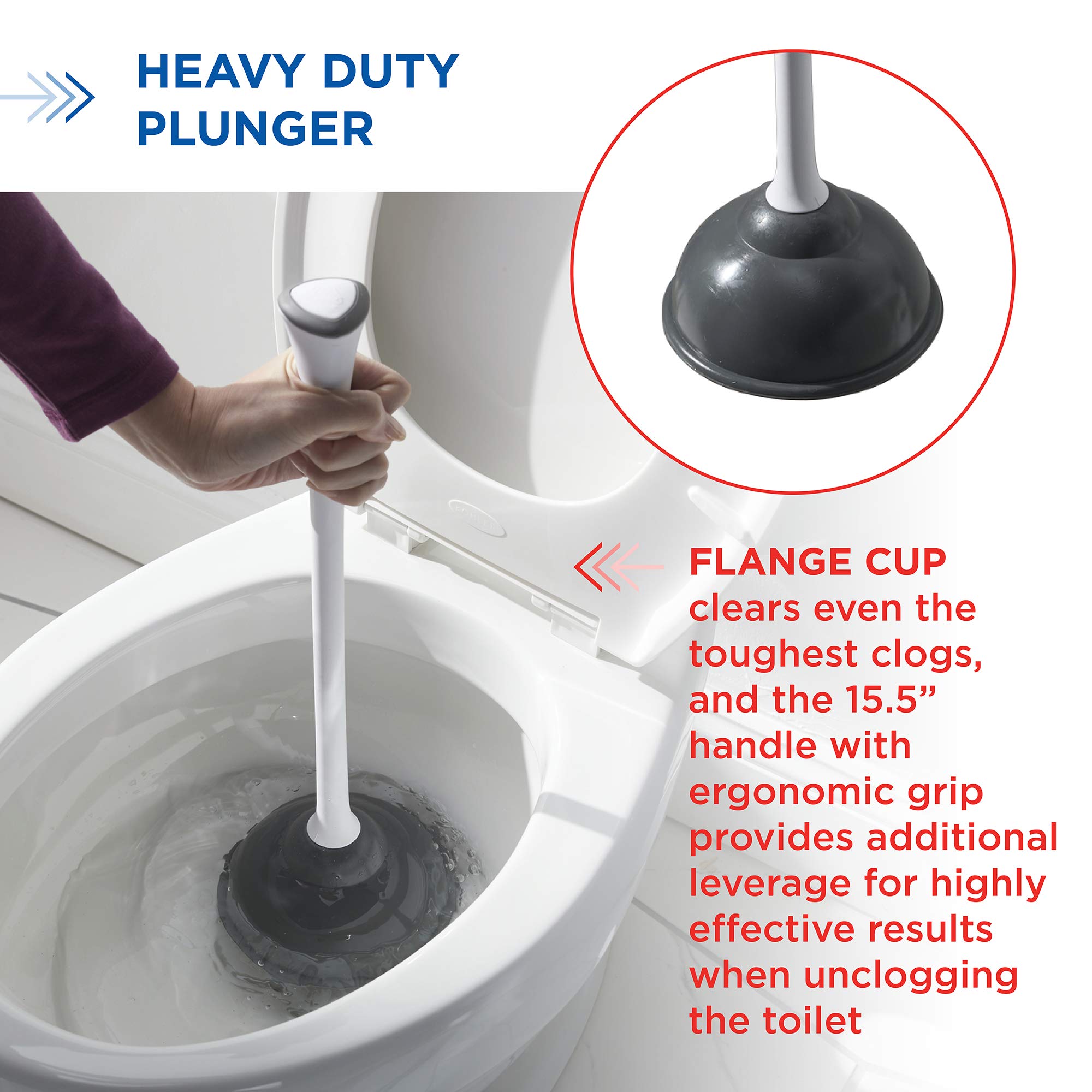 Clorox Toilet Plunger with Hideaway Storage Caddy, White/Gray