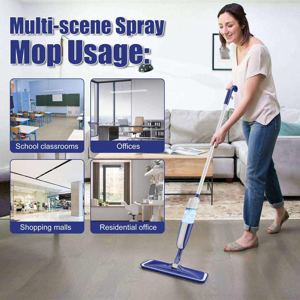 Wet Dust Mops for Floor Cleaning - MEXERRIS Microfiber Spray Mops 4X Reusable Mop Pads 2X Bottles Wood Floor Mop with Spray Dry Mops Flat Mop for Home Commercial Use Hardwood Laminate Tiles Floors