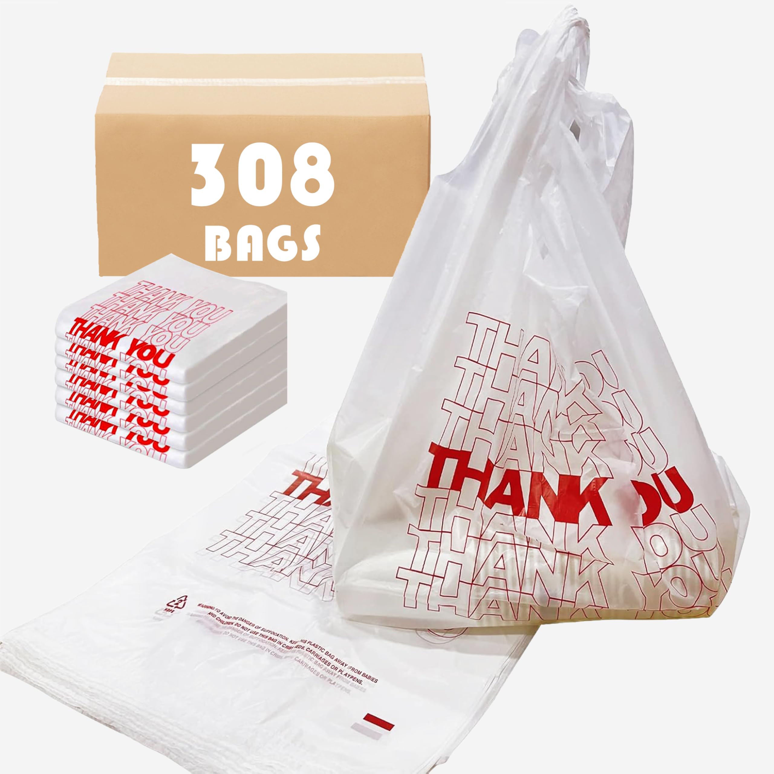 TashiBox 308 Ct plastic bags/Shopping Bags/Thank You Bags/Reusable and Disposable Grocery Bag - Measures 11.5" X 6.25" X 21", 15mic, 0.6 Mil