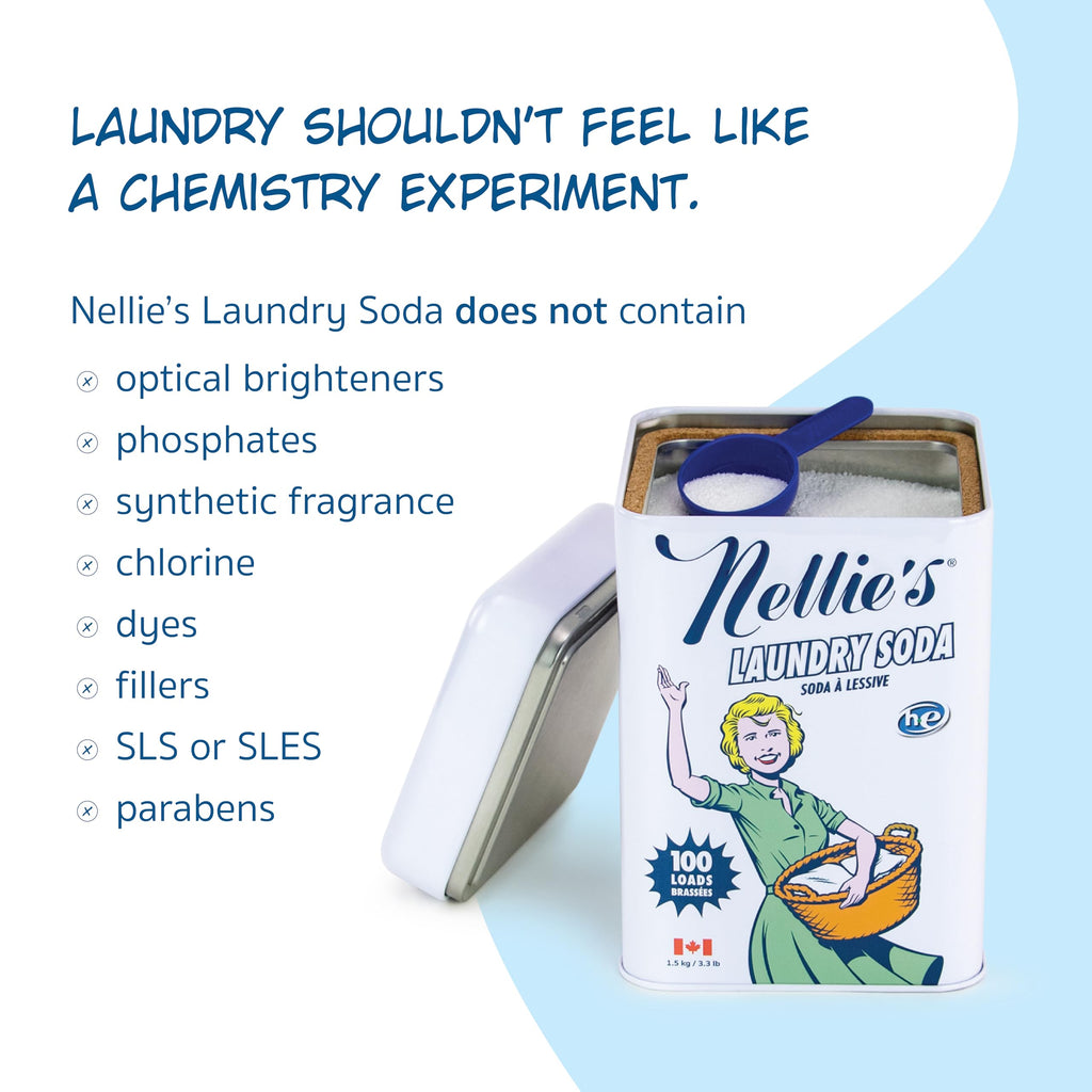 Nellie's Laundry Soda - Concentrated Laundry Detergent Powder - 100 Load - Gentle on Skin and Environment - Fragrance-Free - Made in Canada