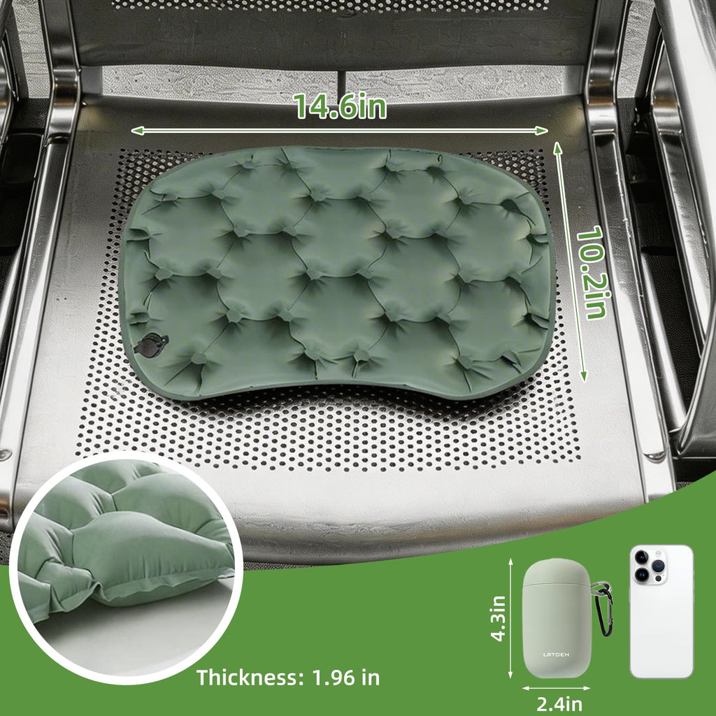 LRTOEH Inflatable Seat Cushion, Lightweight Portable Air Cushion with Pump, Airplane Seat Pad for Flights Pressure Relief, Waterproof Chair Pad, Stadium Cushions for Travel, Camping, Hiking(Green)