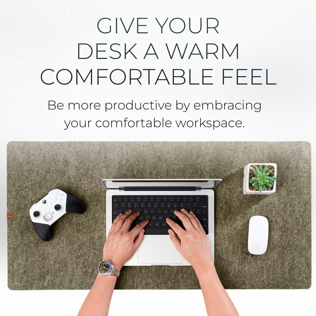Nordik Large Felt Desk Mat – Timber Moss Green – 89 x 43 cm – Computer Desk Mat – Keyboard and Mouse Pad – Large Desktop Felt Pad