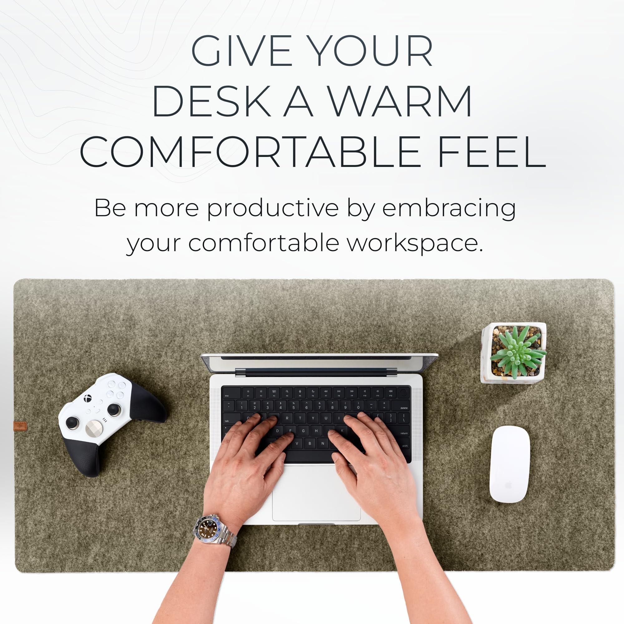Nordik Large Felt Desk Mat – Timber Moss Green – 89 x 43 cm – Computer Desk Mat – Keyboard and Mouse Pad – Large Desktop Felt Pad