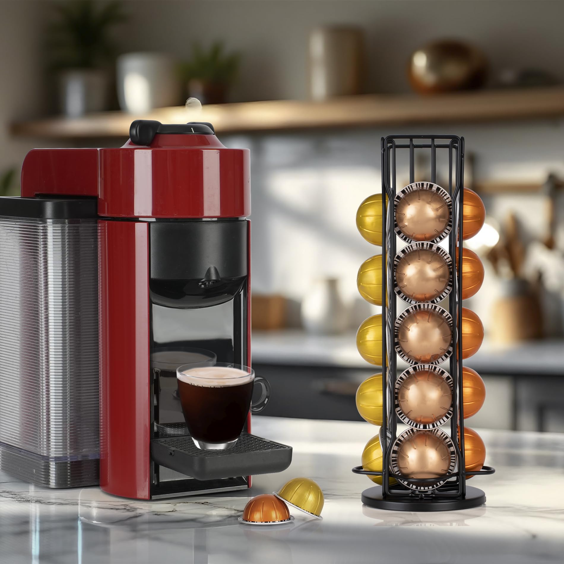 RECAPS Rotary Coffee Pods Holder Stand Compatible with Nespresso Vertuoline Capsules, Hold 20 Vertuo Coffee Pods Organizer with 360 Degree.