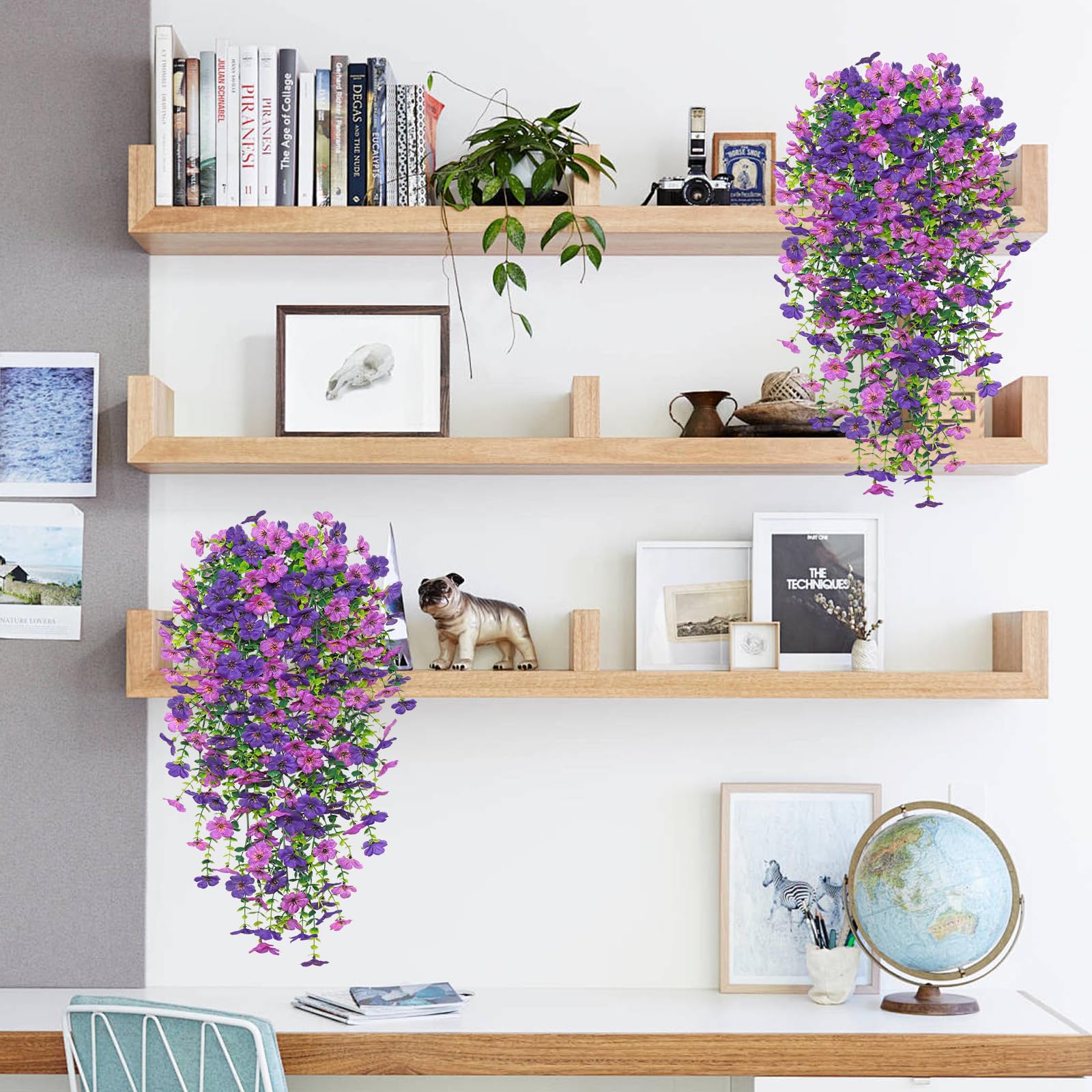 Betylifoy 4PCS Artificial Hanging Flowers Fake Hanging Plants for Outdoors UV Resistant Faux Silk Orchid Flowers Greenery Long Trailing Vines for Indoor Outside Garden Porch Decor (Light&Dark Purple)