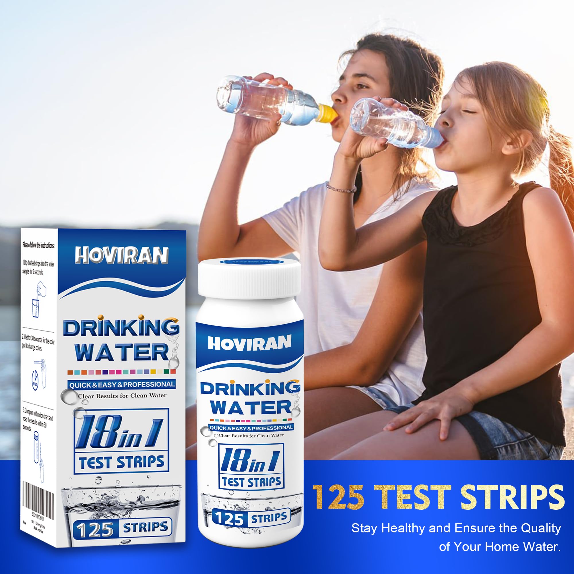 18 in 1 Drinking Water Test Kit,125 Strips Water Chemical Testing for Home Tap and Well Water, Accurate Testing for Chlorine,Nitrate, Lead, Hardness, Fluoride, Iron, Copper, pH & More