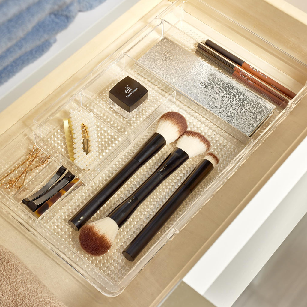 iDesign Clarity Plastic Expandable Drawer Organize for Vanity, Bathroom, Kitchen, Desk, Expands up to 18.5 Inches, Clear