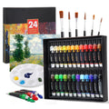 Kebuye Acrylic Art Paint Set, 24 Colours(12ml) Acrylic Paint Kits Creamy Texture Non-toxic, Art Craft Paints for Canvas Painting, Rock,Stone,Wood,Fabric,Crafts,with 6 Brushes 2 Canvas 1 Palette