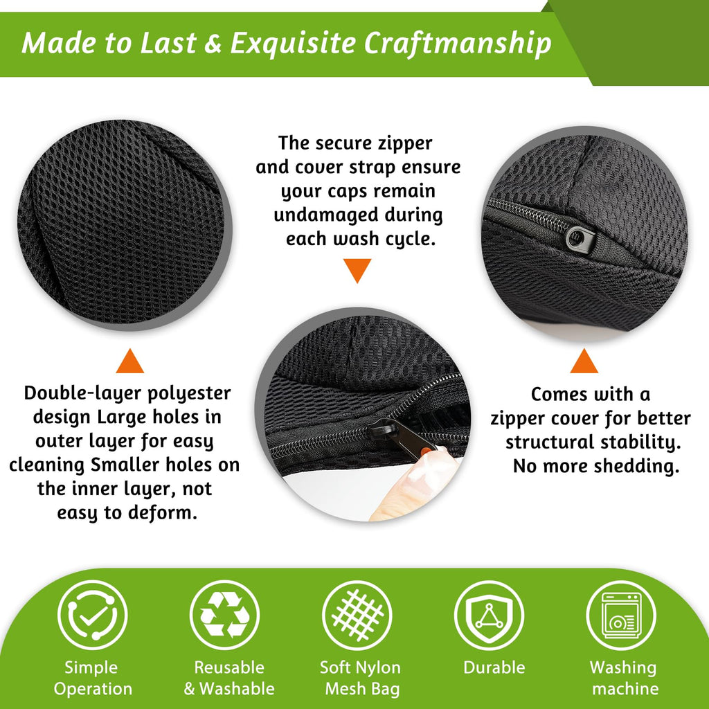 Eiito Hat Washer Cage,Hat Washing Machine with Frame Cage and Hats Washers Bag,Hats Washer for Baseball Caps,Suitable for Adult and Kid'S 2-Pack Black