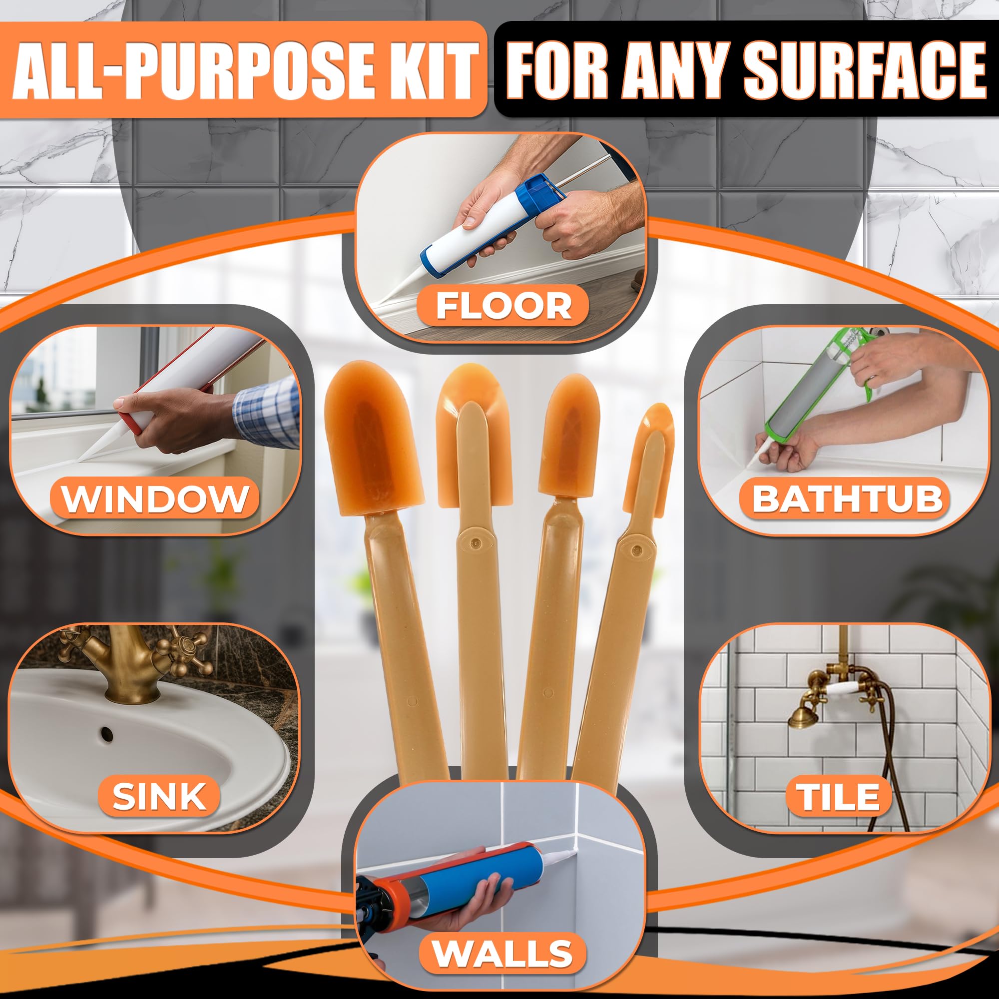 Grout Caulk Caulking Silicone Sealant Finishing Tool Spreader Spatulas Applicator Rubber Tools 4 Size Set