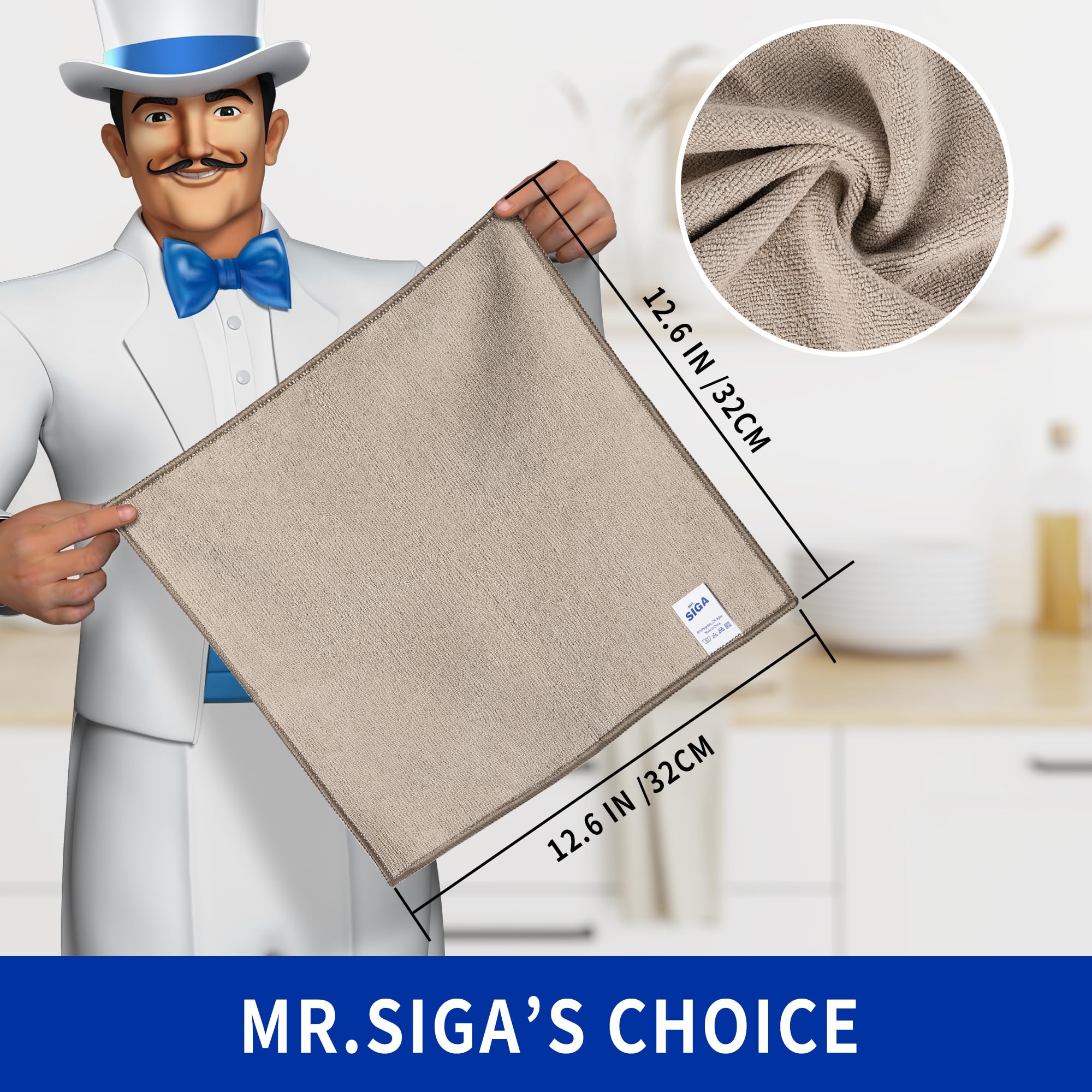 MR.SIGA Microfiber Cleaning Cloths, All-Purpose Surface Microfiber Towels, Streak Free Cleaning Rags, Pack of 12, Coffee, Size 32 x 32 cm(12.6 x 12.6 inch)