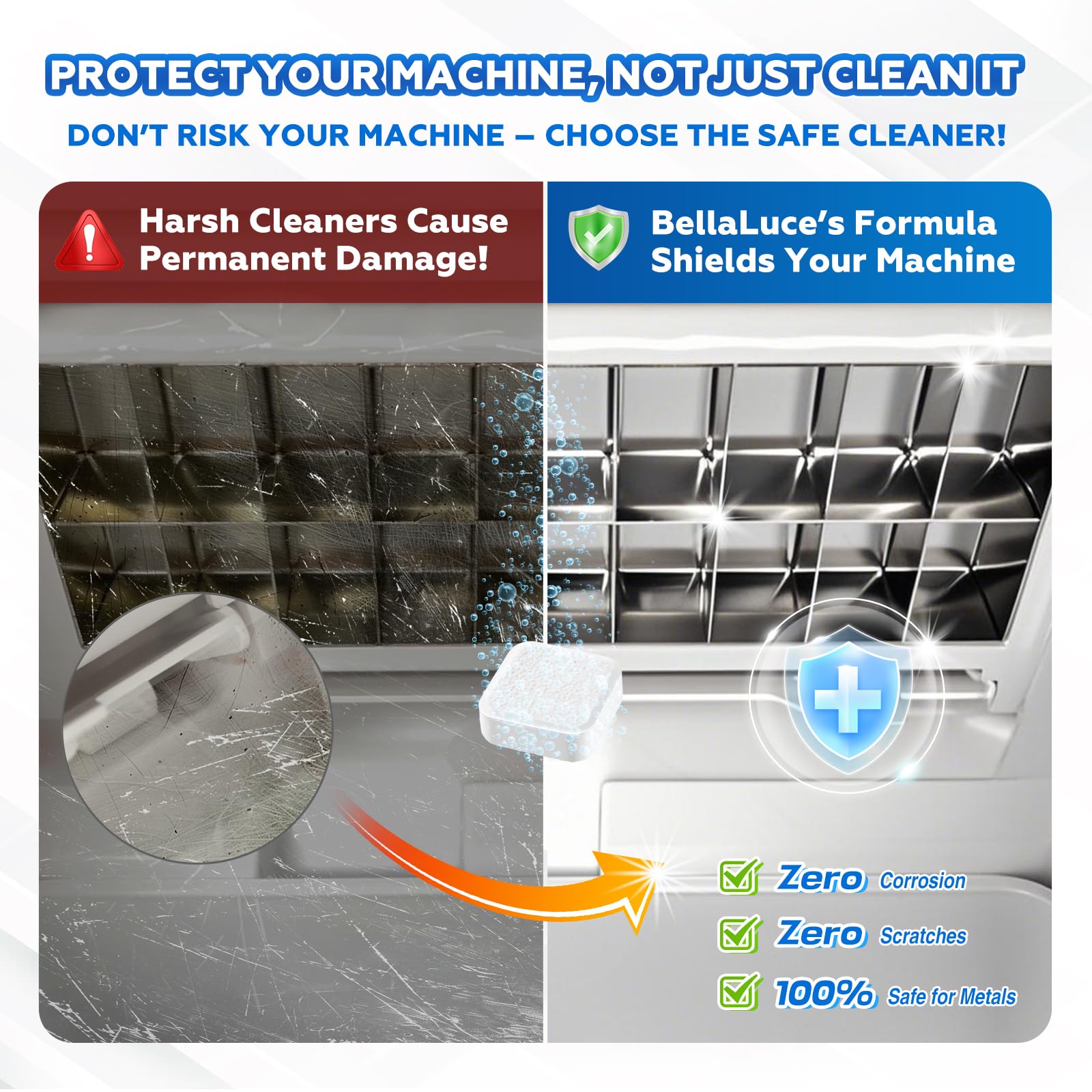 Ice Machine Cleaner Tablets Descaler (32 Pack) – Nickel-Safe Countertop Portable Commercial Ices Maker Cleaning – Remove Hard Water Buildup, Odor-Free, Crystal Clear Ice