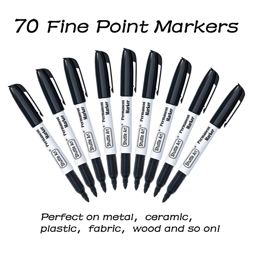 Shuttle Art Permanent Markers, 70 Pack Black Permanent Marker set,Fine Point, Works on Plastic,Wood,Stone,Metal and Glass for Doodling, Marking
