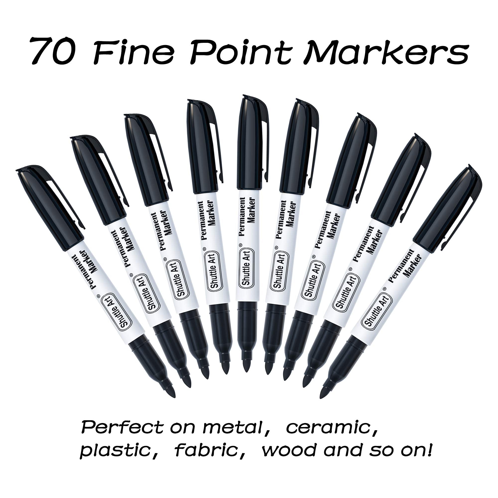 Shuttle Art Permanent Markers, 70 Pack Black Permanent Marker set,Fine Point, Works on Plastic,Wood,Stone,Metal and Glass for Doodling, Marking