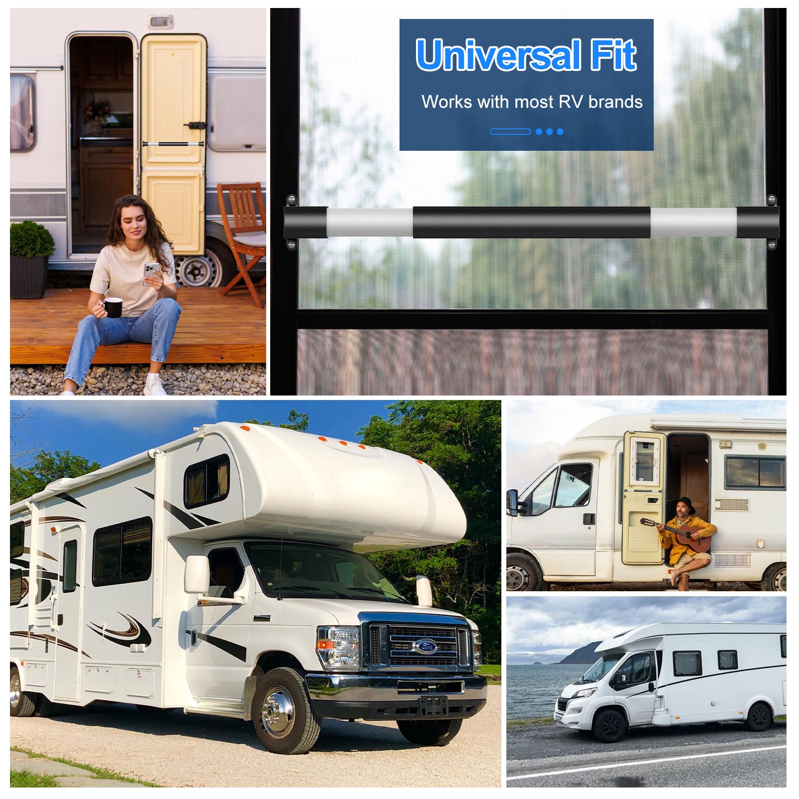 RV Screen Door Handle Adjustable Cross Bar Universal Fit Push Bar Metal and Plastic Durable Construction Crossbar for Travel Trailer Motorhome Camper Accessories
