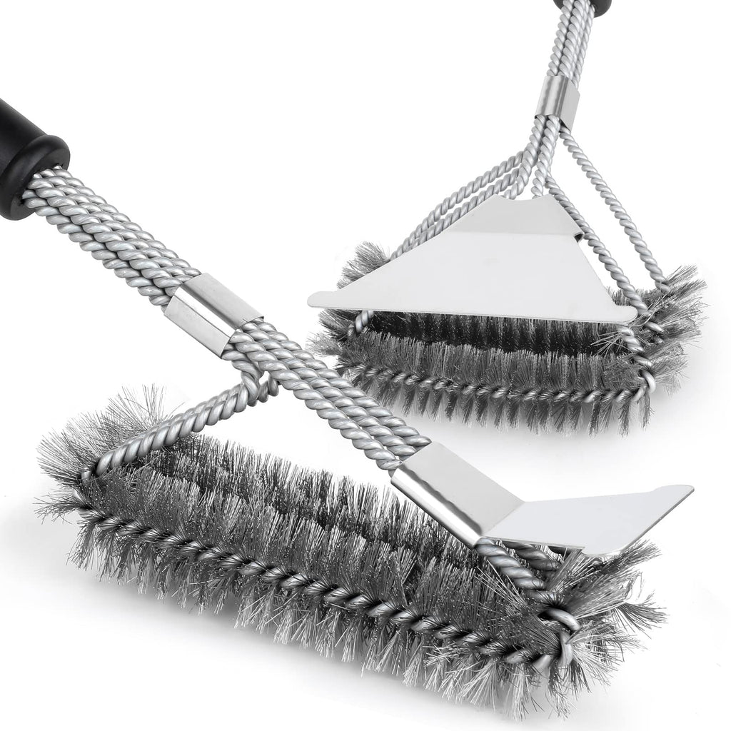 BBQ Grill Brushes, 2 Packs BBQ Brush Cleaner for Grill, Stainless Steel BBQ Cleaning Brush with Scraper, BBQ Brush Bristle Free Suitable for Gas, Charcoal, Infrared & Barbecue Grill
