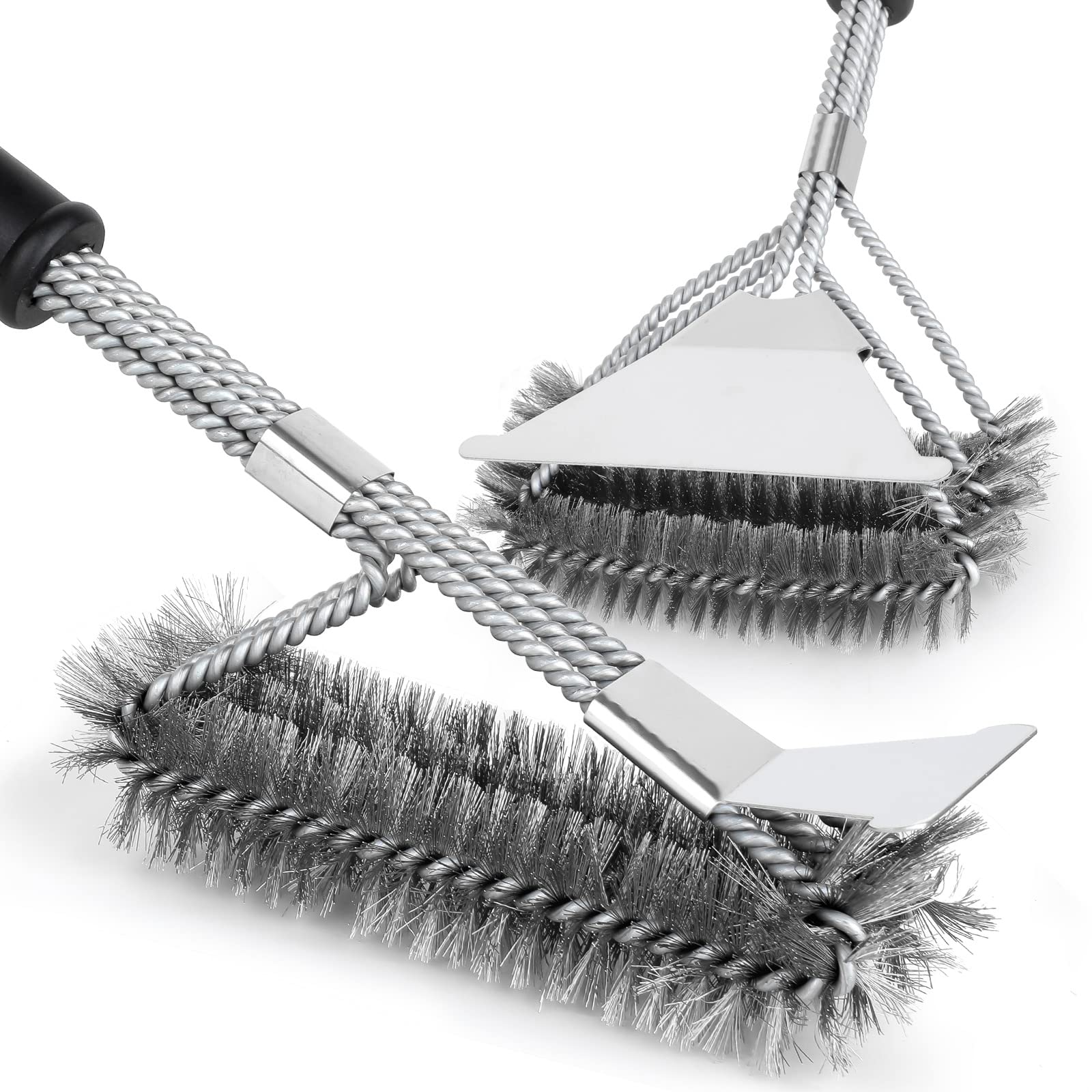 BBQ Grill Brushes, 2 Packs BBQ Brush Cleaner for Grill, Stainless Steel BBQ Cleaning Brush with Scraper, BBQ Brush Bristle Free Suitable for Gas, Charcoal, Infrared & Barbecue Grill