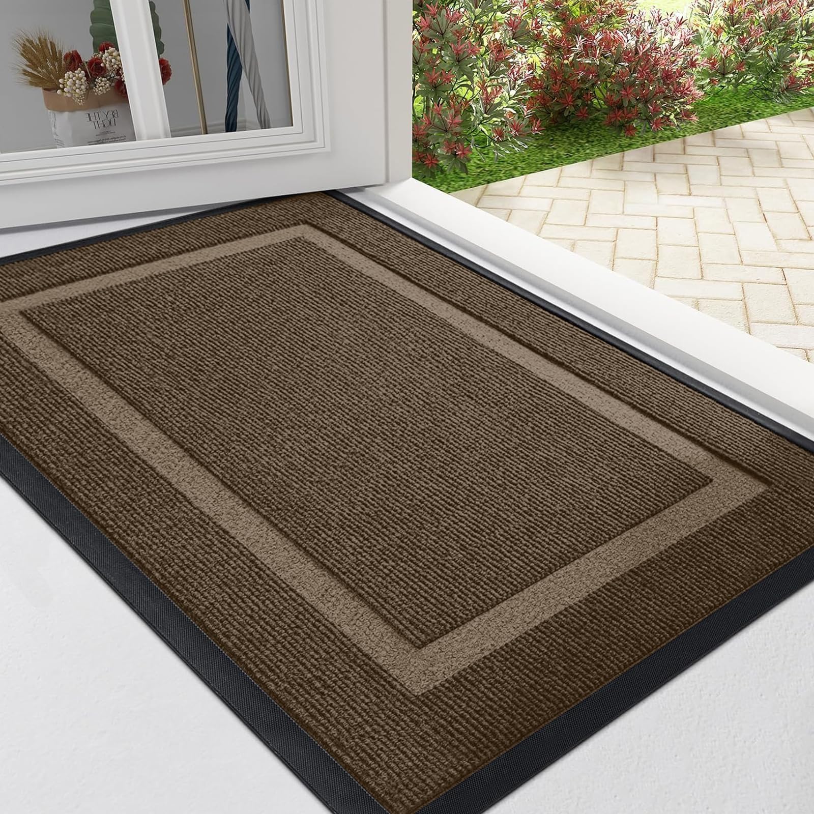 Arotive Front Door Mat Outdoor Indoor Entrance, Non Slip Heavy Duty Sturdy Natural Rubber Mat, Durable & Fade Resistant, Easy Clean Low Profile Welcome Mat for Entryway and Patio, 30 x 17, Brown
