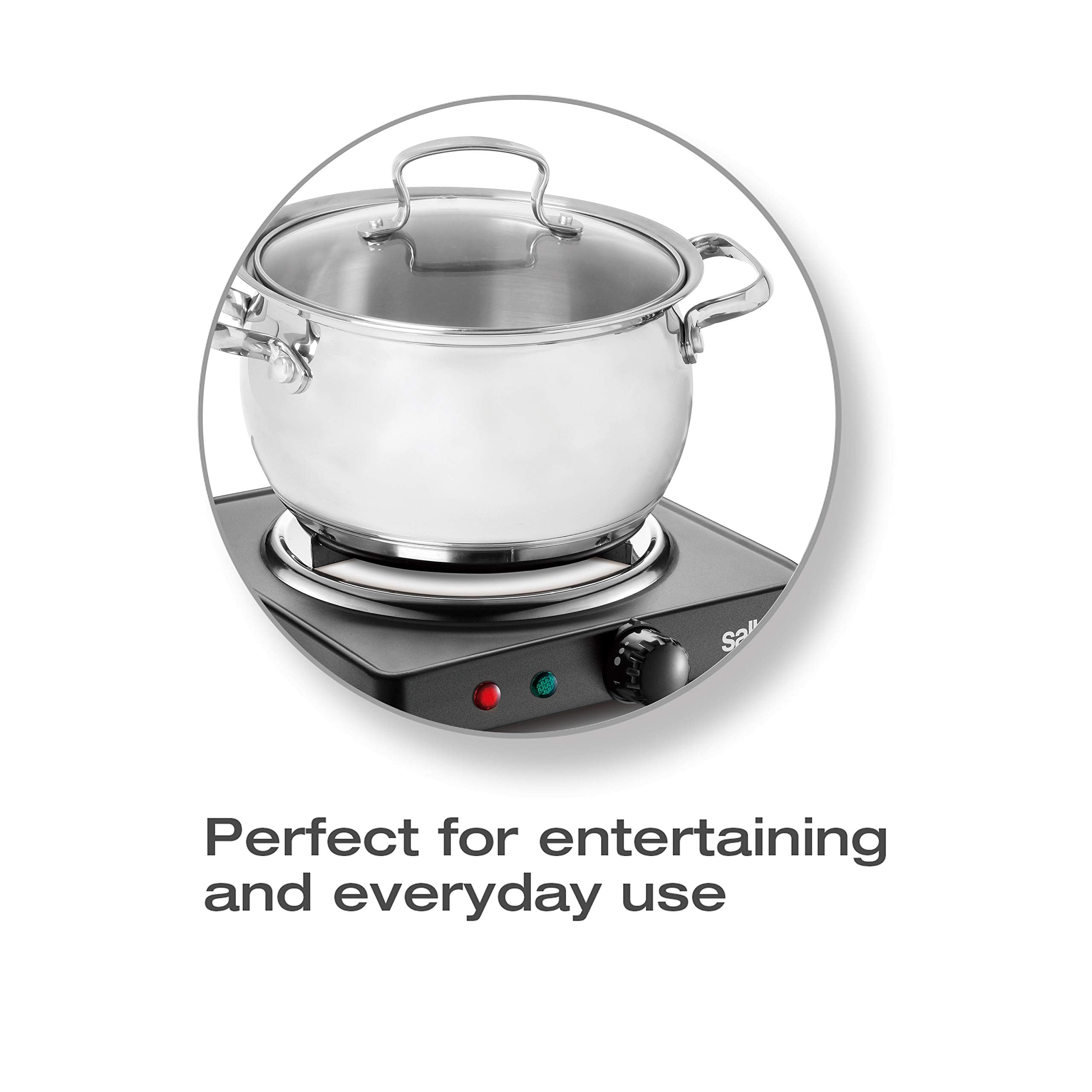 Salton Single Coil Portable Electric Cooktop | 1000 Watts | Lightweight & Compact | Variable Temperature Control | Perfect for Dorms, Offices, Camping | Black | 100% Canadian-owned & operated