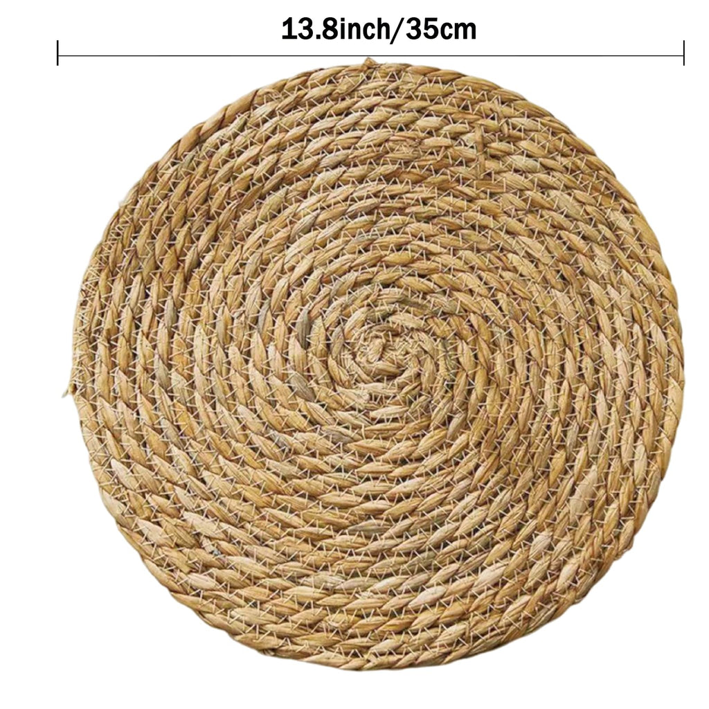 Handmade Heat Resistant 13.8" Round Woven Placemats Set of 6, Wicker Boho No Chemical Natural Water Hyacinth Place Mats, Farmhouse Table Mats for Kitchen Dining Table,Home Decorations,Wedding