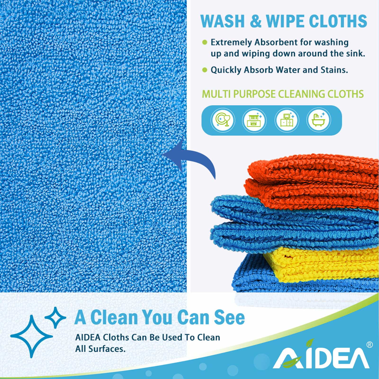 AIDEA Microfiber Cleaning Cloths-100PK, Shop Rags for Cleaning, Lint Free Dust Cloth, Soft Absorbent Cloth, Microfiber Cloths Cleaning for House, Kitchen, Car, Window, Gifts(12in.x 12in.)
