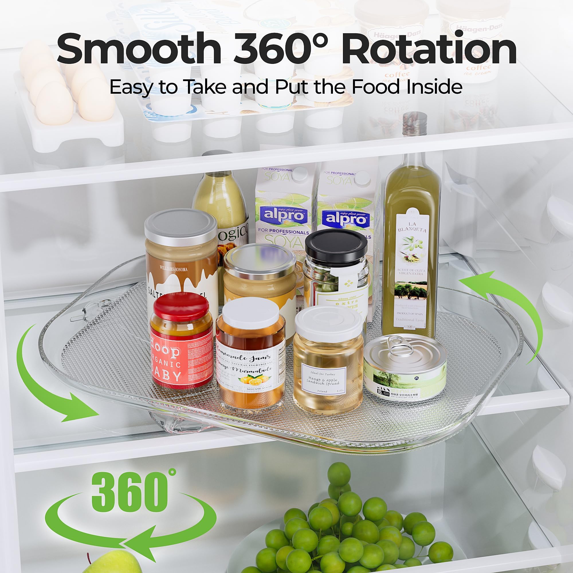 LAMU 14.56''x11'' Lazy Susan Turntable Organizer for Refrigerator, Clear Rectangle Lazy Susan, Condiment Organizer for Fridge Organizers and Storage, Cabinet, Pantry, Countertop, 1 Pack