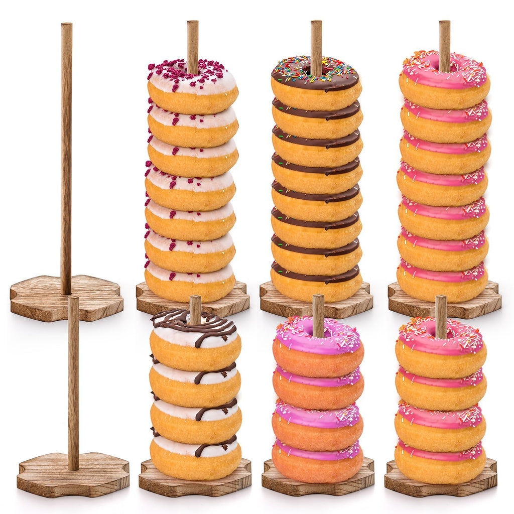 Cididu 8 Pieces Wood Donut Stand, Bagel Stand Holder Display for Dessert Table, Detachable Rustic Donut Sticks Display Tower for Wedding Birthday Parties Decorations Supplies (2 Sizes)