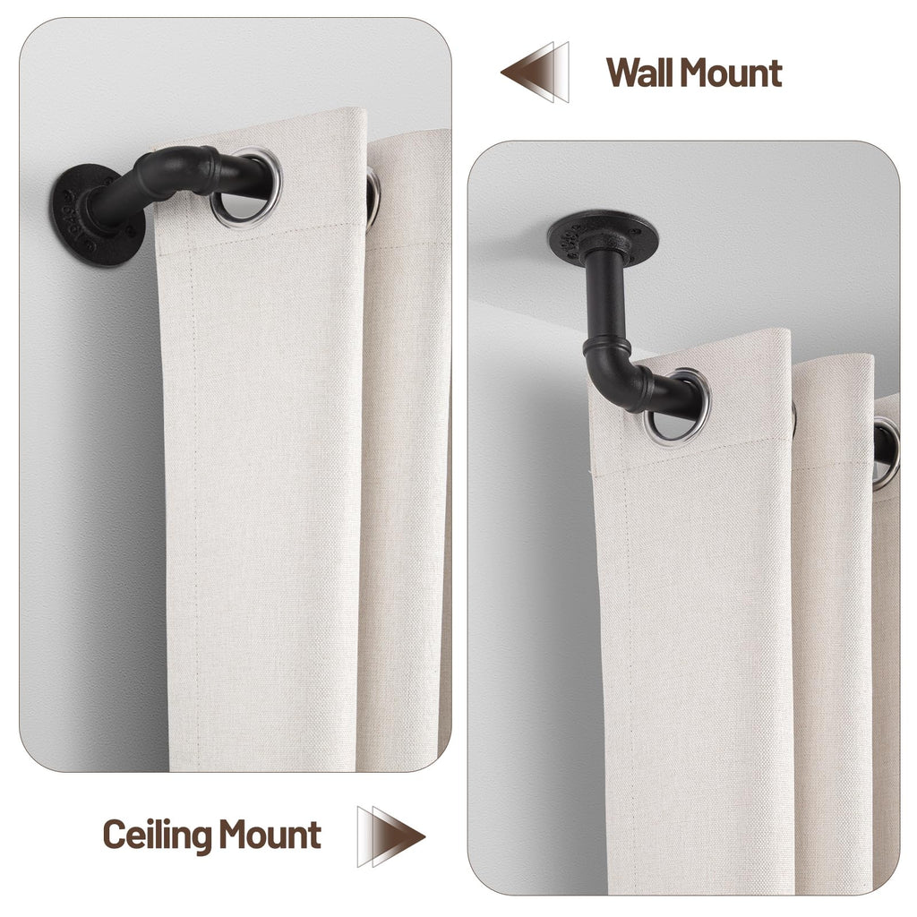 Zeerobee Curtain Rods for Windows 66 to 120, 1 Inch Industrial Wrap Around Black Curtain Rod, Indoor/Outdoor Room Divider Adjustable Drapery Pole, 66"-120"