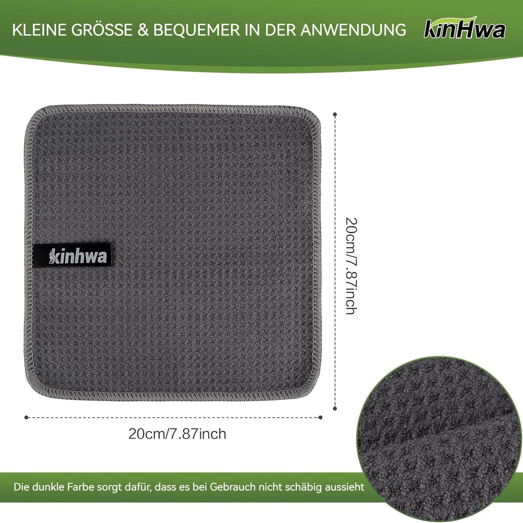 KinHwa Dish Cloths Ultra Absorbent Microfiber Cleaning Cloths Odor Free Waffle Weave Kitchen Dishcloths Rags (Grey, 20cmx 20cm 6pc)