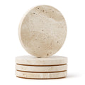 WORHE Marble Coaster for Drinks 4" Diameter Set of 4 Round Travertine Coasters for Home Decor Office Parties Birthday Housewarming Gift, Protect Countertops from Dirty,Sturdy and Tough Beige (BD140)