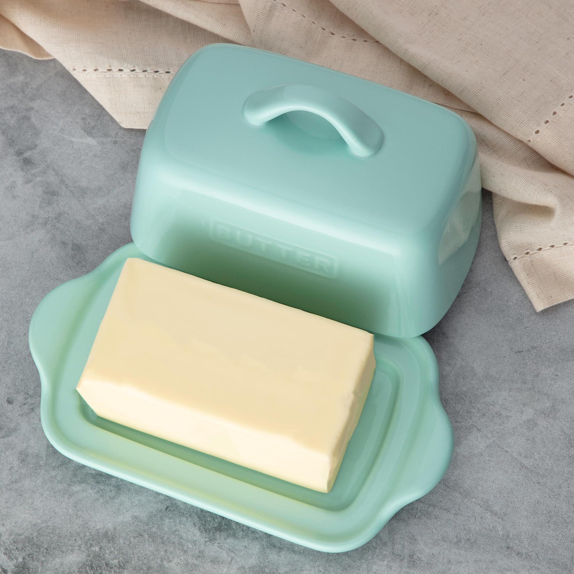 Zulay Kitchen Butter Dish with Lid – Large 1 lb Canadian Size, Porcelain Butter Tray & Butter Container for Countertop or Refrigerator - Mint