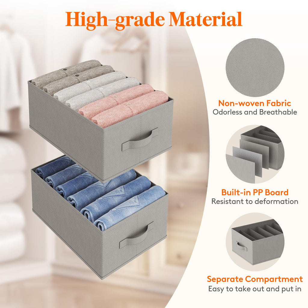 Lifewit Wardrobe Organizer Clothes, Jean Organizers for Closet with Support Board 6 Compartment Foldable Closet Drawer Storage 16.5 x 10.6 x 6.7 Inches for Pants, T-Shirts, Sweater, Legging, 6-Pack