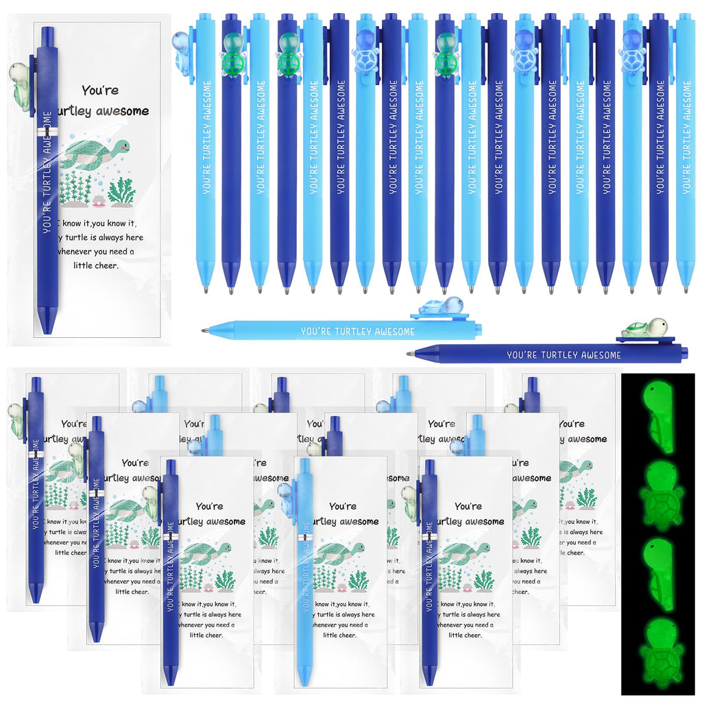72 Pcs You're Turtley Awesome Inspirational Gift Luminous Mini Resin Turtle Ballpoint Pens Positive Turtle Cards Employee Appreciation Gifts Thank You Gift for Teacher Staff Coworkers