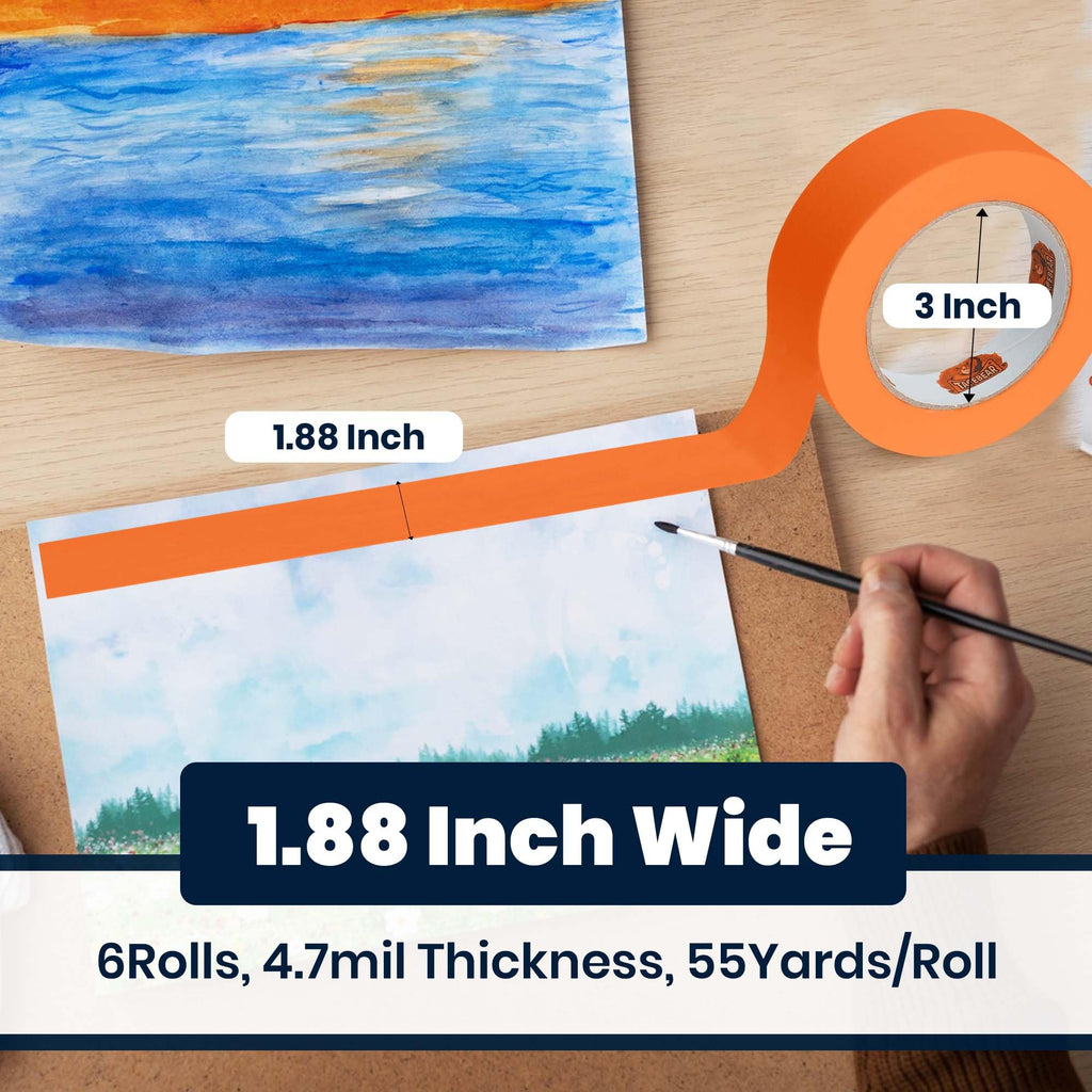 TAPEBEAR Orange Masking Tape 48mm x 50m, General Purpose Paper Tape for Painting, Labeling, DIY Arts Crafts, Home Office School Projects, 6Rolls