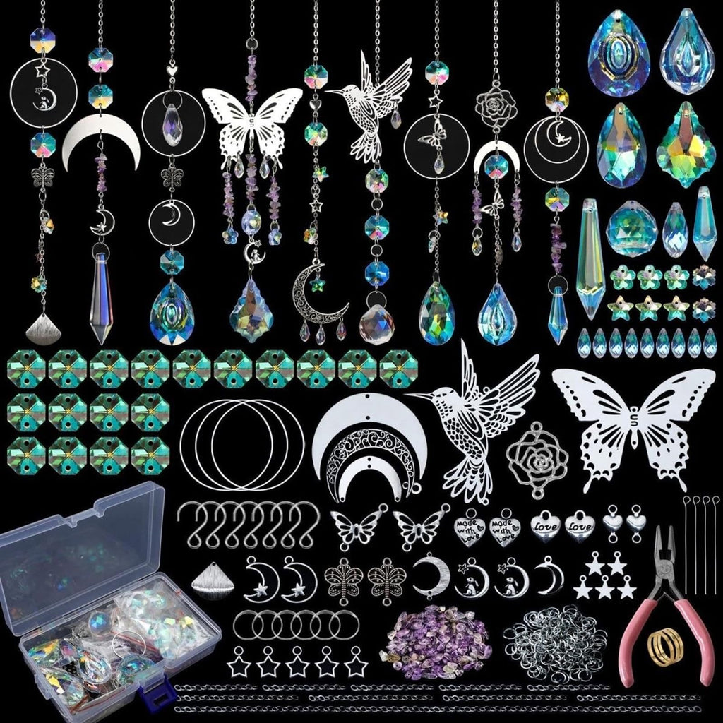 MYLEUS 400 Pcs DIY Suncatcher Kit for Adults, Crystal Sun Catchers Making Supplies with Hooks, Hanging Prism Suncatcher with Crystals Rainbow for Indoor Window Home Wedding Garden Christmas Decor