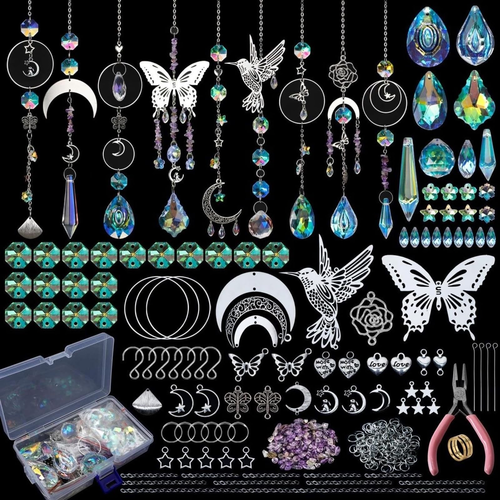 MYLEUS 400 Pcs DIY Suncatcher Kit for Adults, Crystal Sun Catchers Making Supplies with Hooks, Hanging Prism Suncatcher with Crystals Rainbow for Indoor Window Home Wedding Garden Christmas Decor