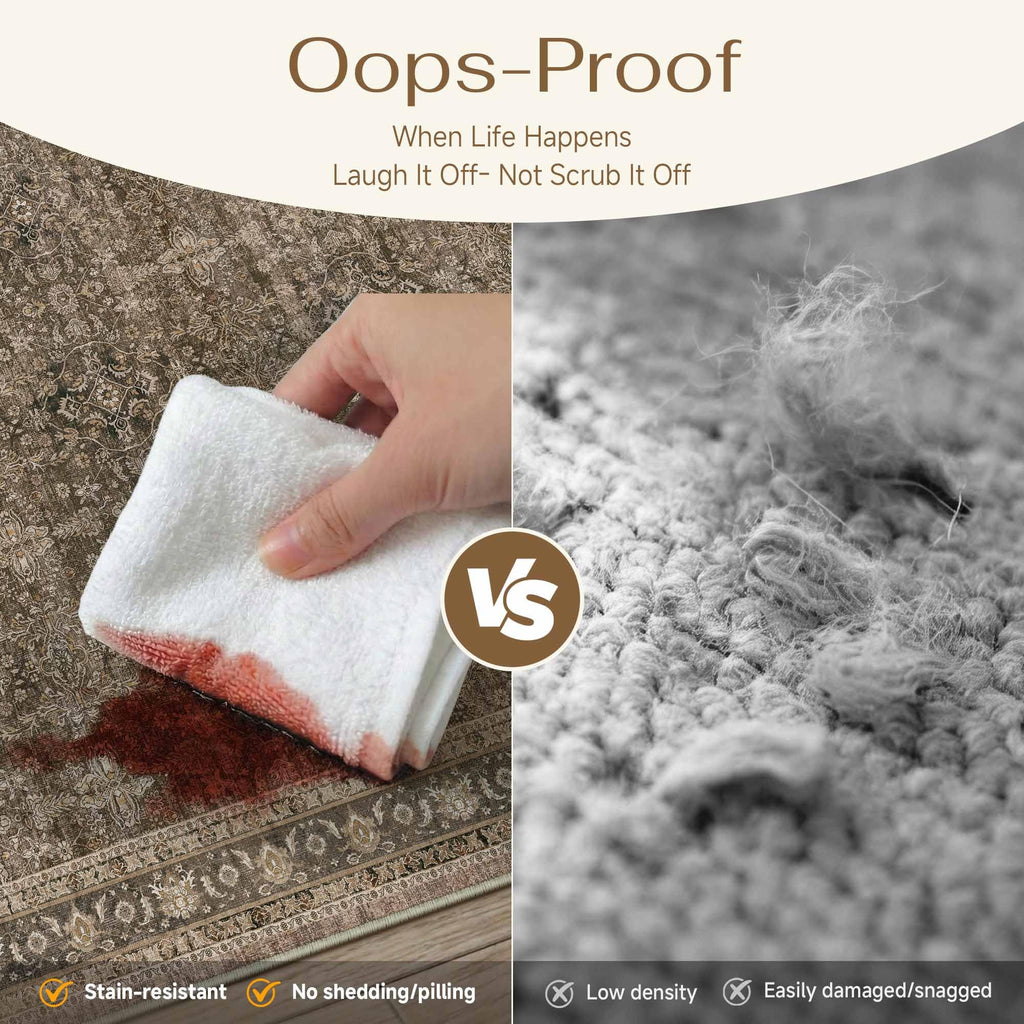 PureCozy Runner Rug 2x6 Brown Hallway Washable Kitchen Vintage Carpet Non Slip Long Indoor Bedroom Retro Traditional Beige Accent Throw Rug for Bathroom Office Entryway Laundry Dining