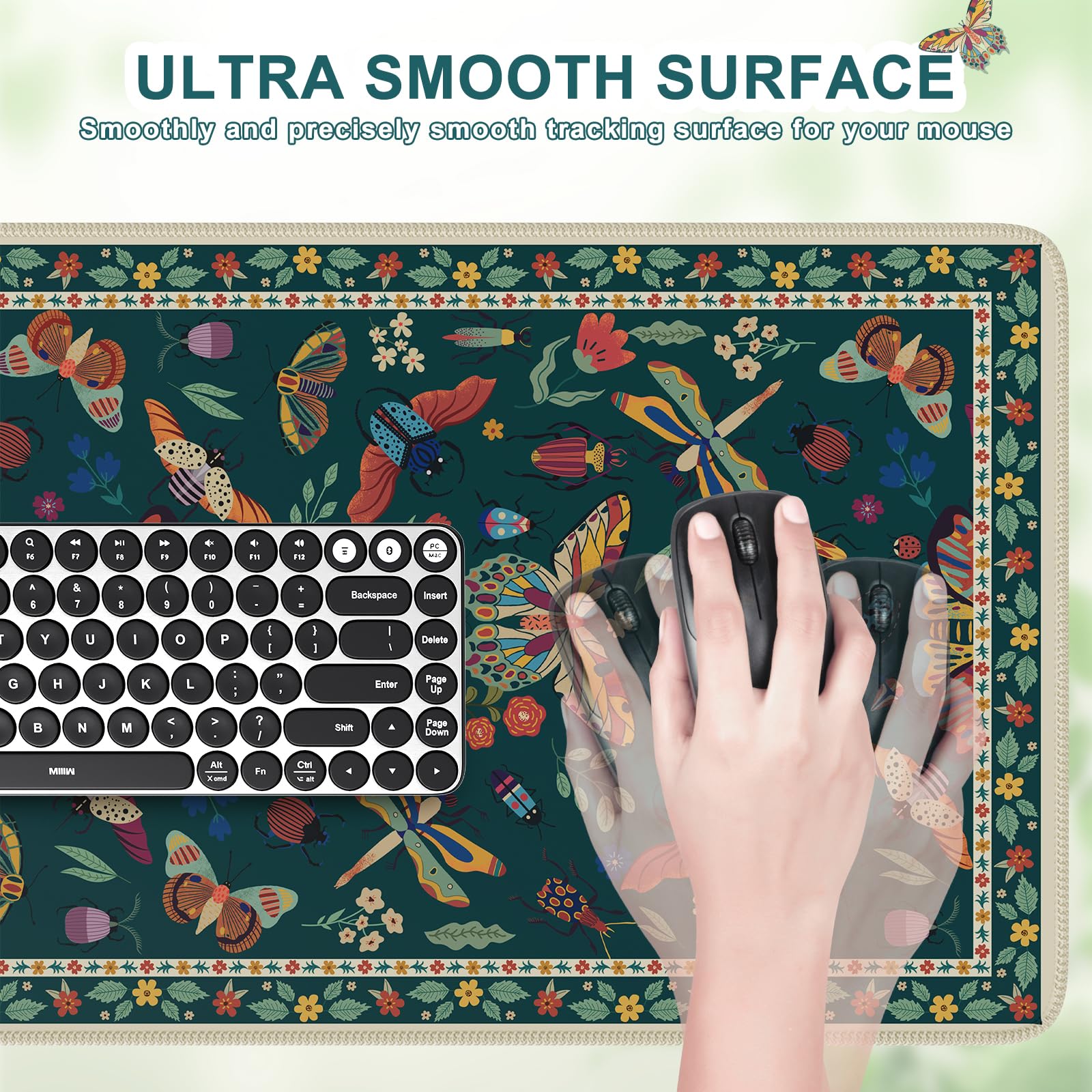 iCasso Cute Desk Matt for Desktop,Non-Slip Large Gaming Mouse Pad XXL,Anti-Slip Big Computer Mat with Stitched Edges,Soft Keyboard Pad for Office Home School (Green)
