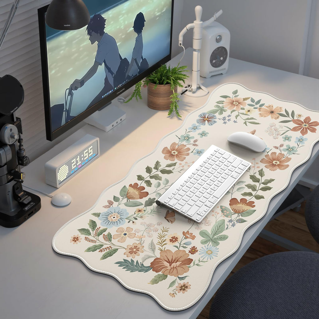 iCasso Desk Mat, XXL Large Mouse Pad for Desktop, Cute Pad With Stitched Edges, Anti-Slip Big Mousepad, Keyboard Mat for Computer (Beige)