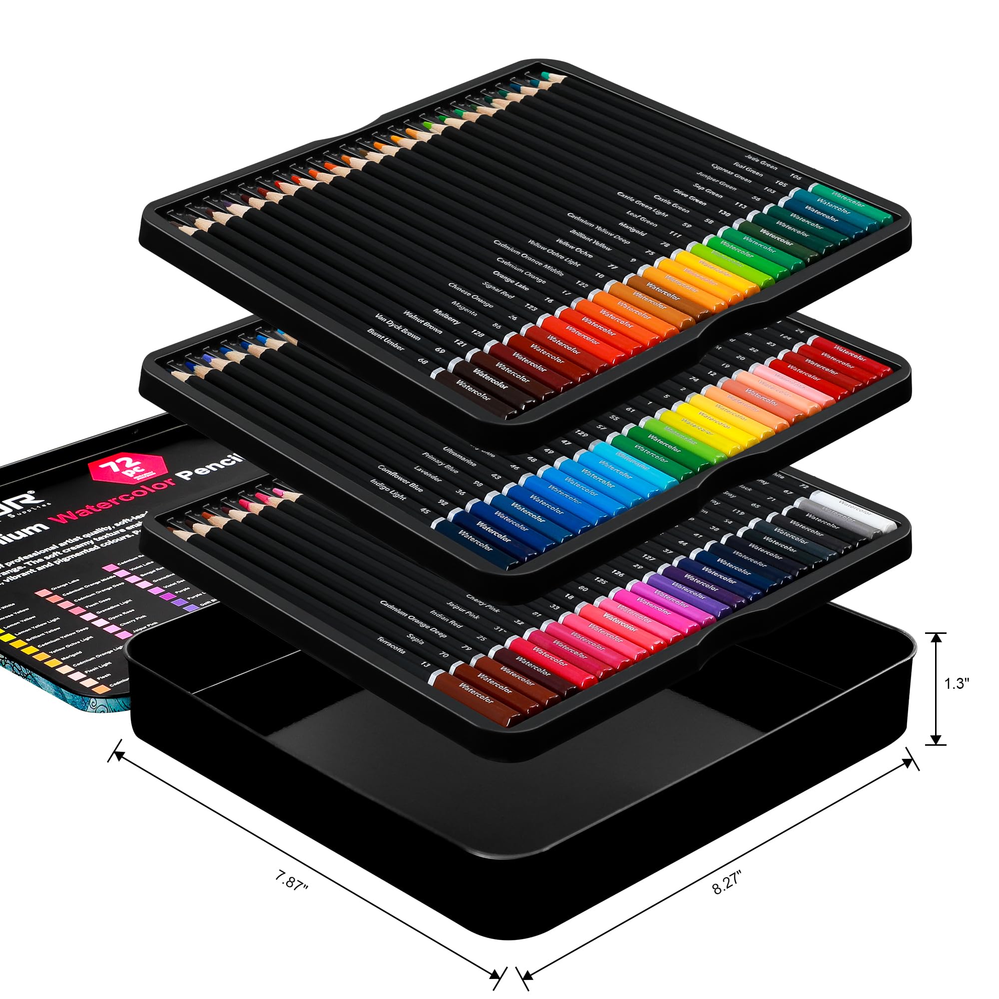 KALOUR Watercolor Pencil Crayons- Professional Set of 72 - Beautiful Blending Effects with Wet or Dry - Ideal for Coloring Book - Water Soluble Pencils for Adults Artists Beginners