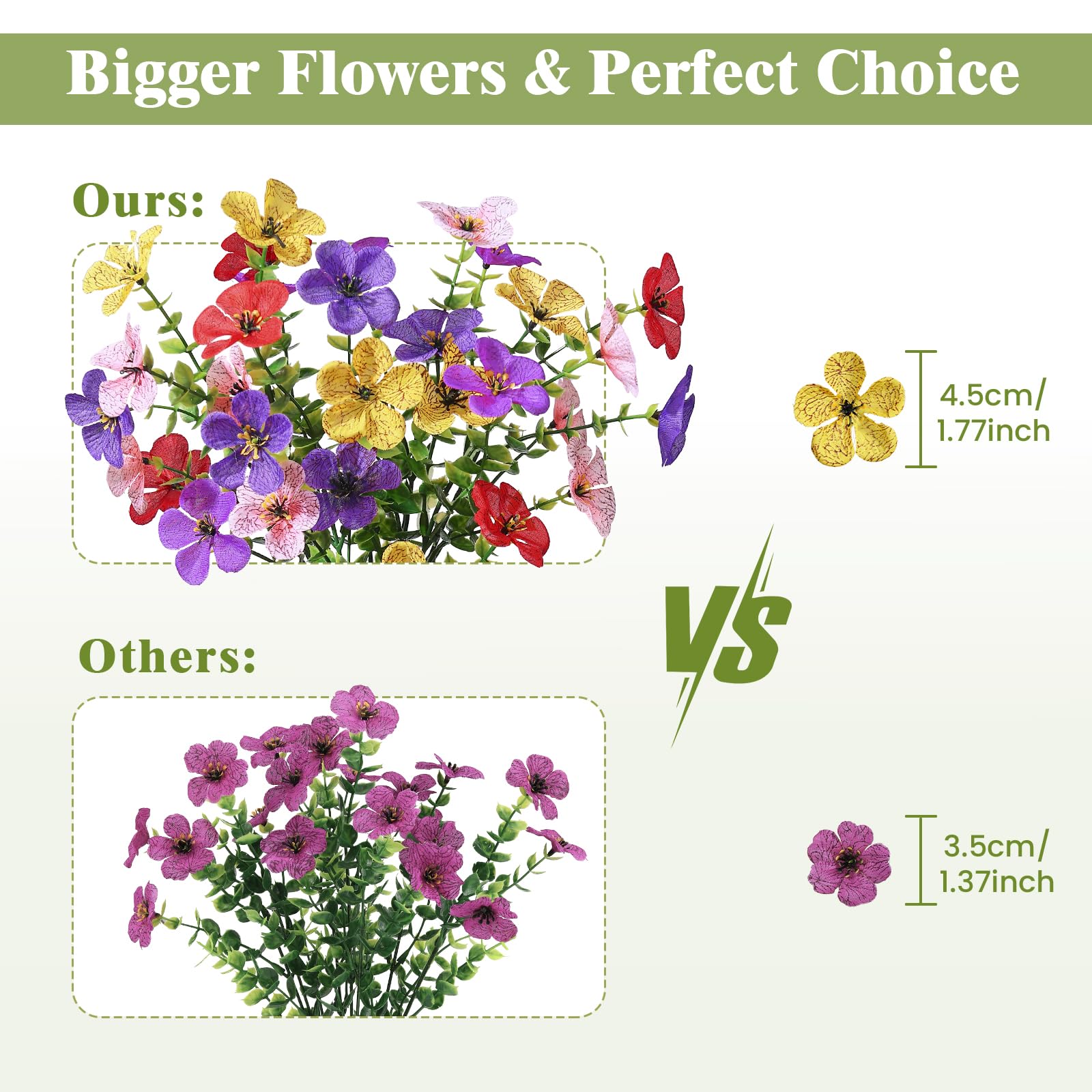 Alupssuc 20 Bundles Artificial Flowers for Outdoor Indoor Decoration, UV Resistant No Fade Fake Plants Eucalyptus, Colorful Faux Spring Flowers for Outside Yard Porch Patio Garden Home Window Box