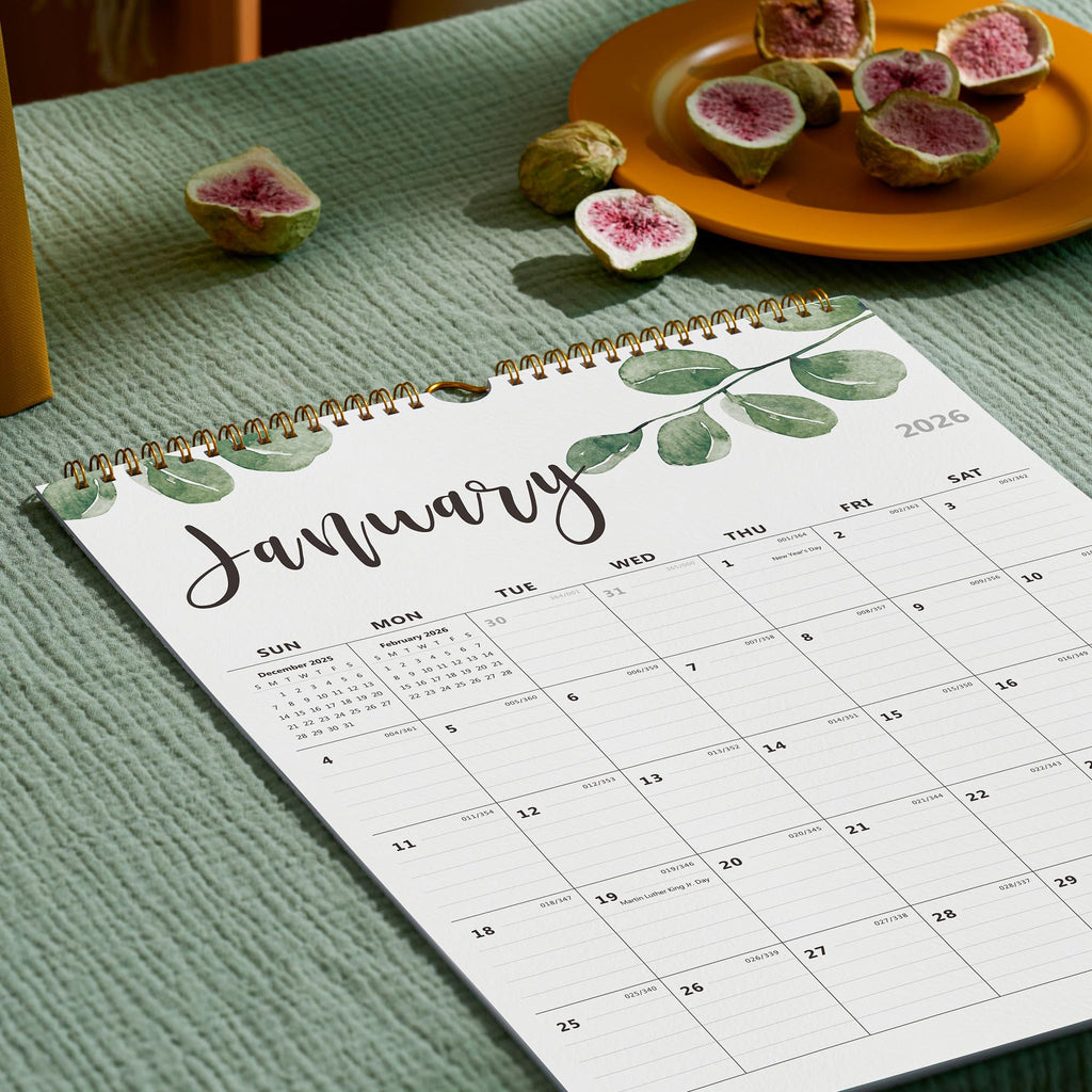 Cabbrix 2026 Yearly Monthly Wall Calendar, Runs from January 2026 to June 2027,15 x 12 Inches, Wirebound, Ruled Blocks, Greenery for Plan and Schedule in Home and School