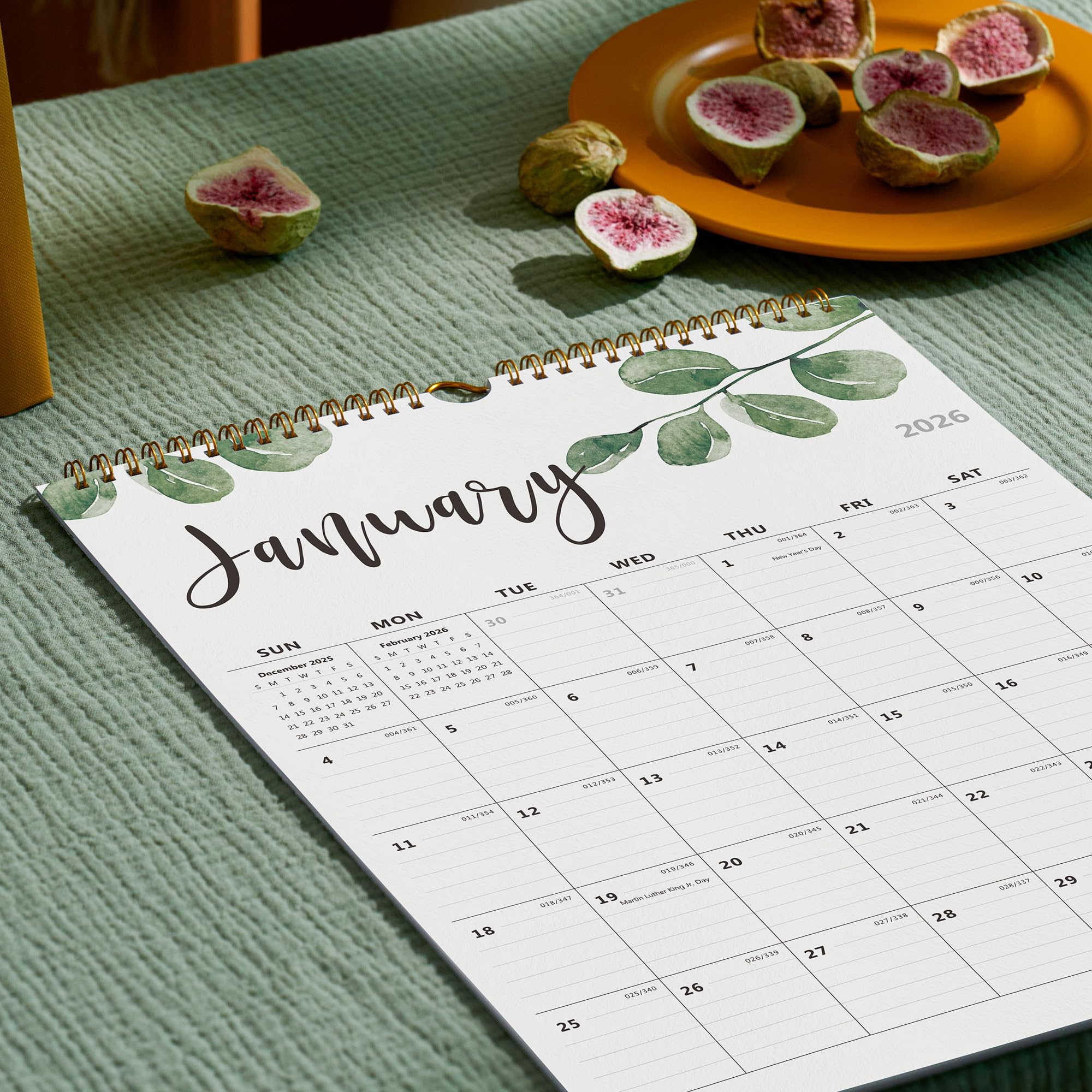 Cabbrix 2026 Yearly Monthly Wall Calendar, Runs from January 2026 to June 2027,15 x 12 Inches, Wirebound, Ruled Blocks, Greenery for Plan and Schedule in Home and School