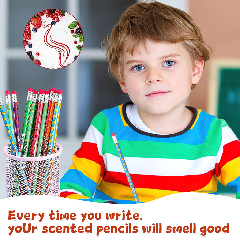 120 Pcs Wooden Pencils with Eraser Bulk, Scented Inspirational Pencils Student Colorful Fruit Pencils Cute HB Pencils Wood Graphite Pencil for Girls Kids Boys School Students Gifts Supplies